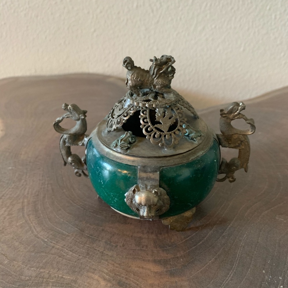 Vintage Chinese dragon and foo dog and turtles incense burner